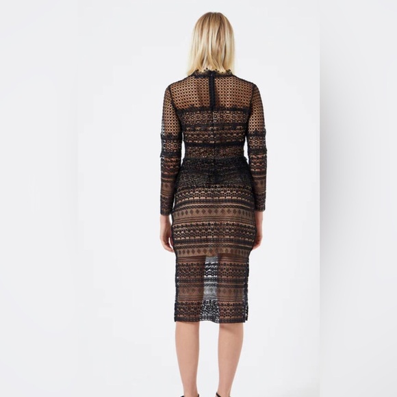 French Connection Petra lace beau Long Sleeve‎ black midi Dress size 6 new - Picture 4 of 6